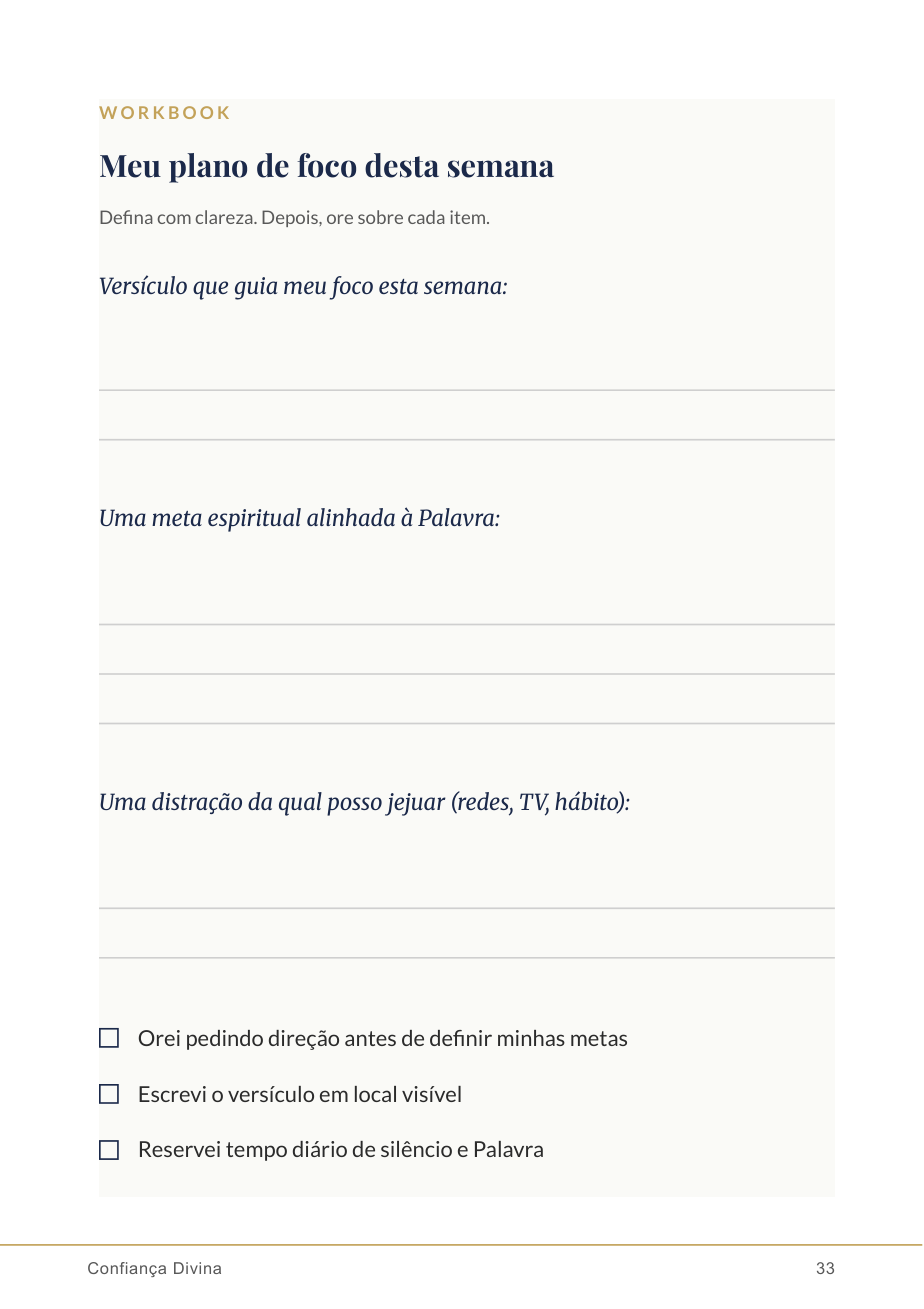Workbook: meu plano de foco desta semana